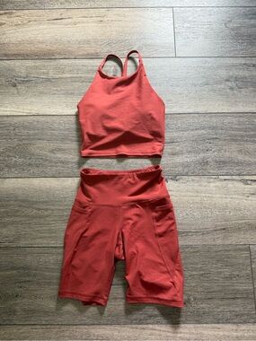 Old Navy Red Rust Active Crop Tank and High-Waist Bike Shorts Set
